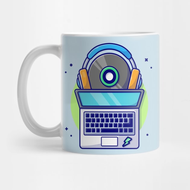 Laptop with Vinyl and Headphones Cartoon Vector Icon Illustration by Catalyst Labs